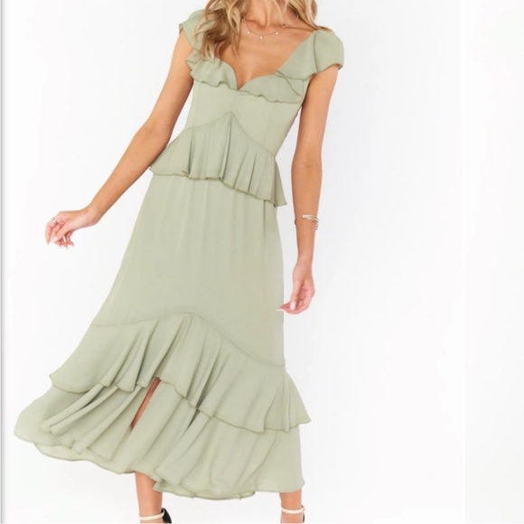 Reese Ruffle Dress ~ Moss Green Crisp x 1 - Picture 1 of 1